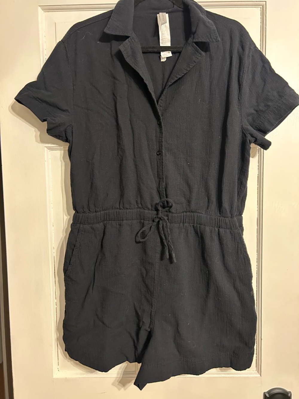 Fabletics Black Short-Sleeve Romper Jumpsuit